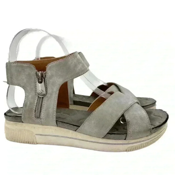 Adrienne Vittadini sandals size 6.5 Casey pewter leather walking flatforms - Picture 11 of 11